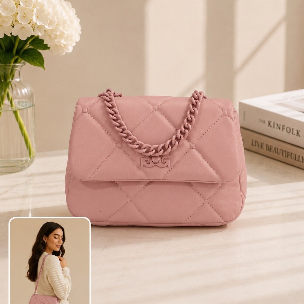 $159 Gilda Paris Small Quilted Shoulder Bag Blush Pink Chain Strap Logo cute